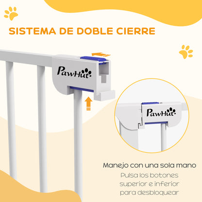 Steel Dog Barrier 206x90 cm Pet Gate Foldable 3 Panel with Double Lock and Auxiliary Locking Function for Doorway Hallway Stairway White