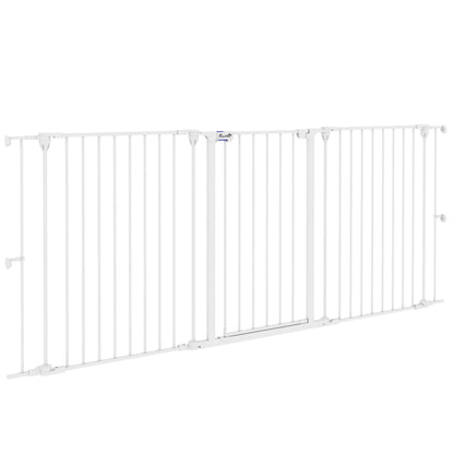 Steel Dog Barrier 206x90 cm Pet Gate Foldable 3 Panel with Double Lock and Auxiliary Locking Function for Doorway Hallway Stairway White
