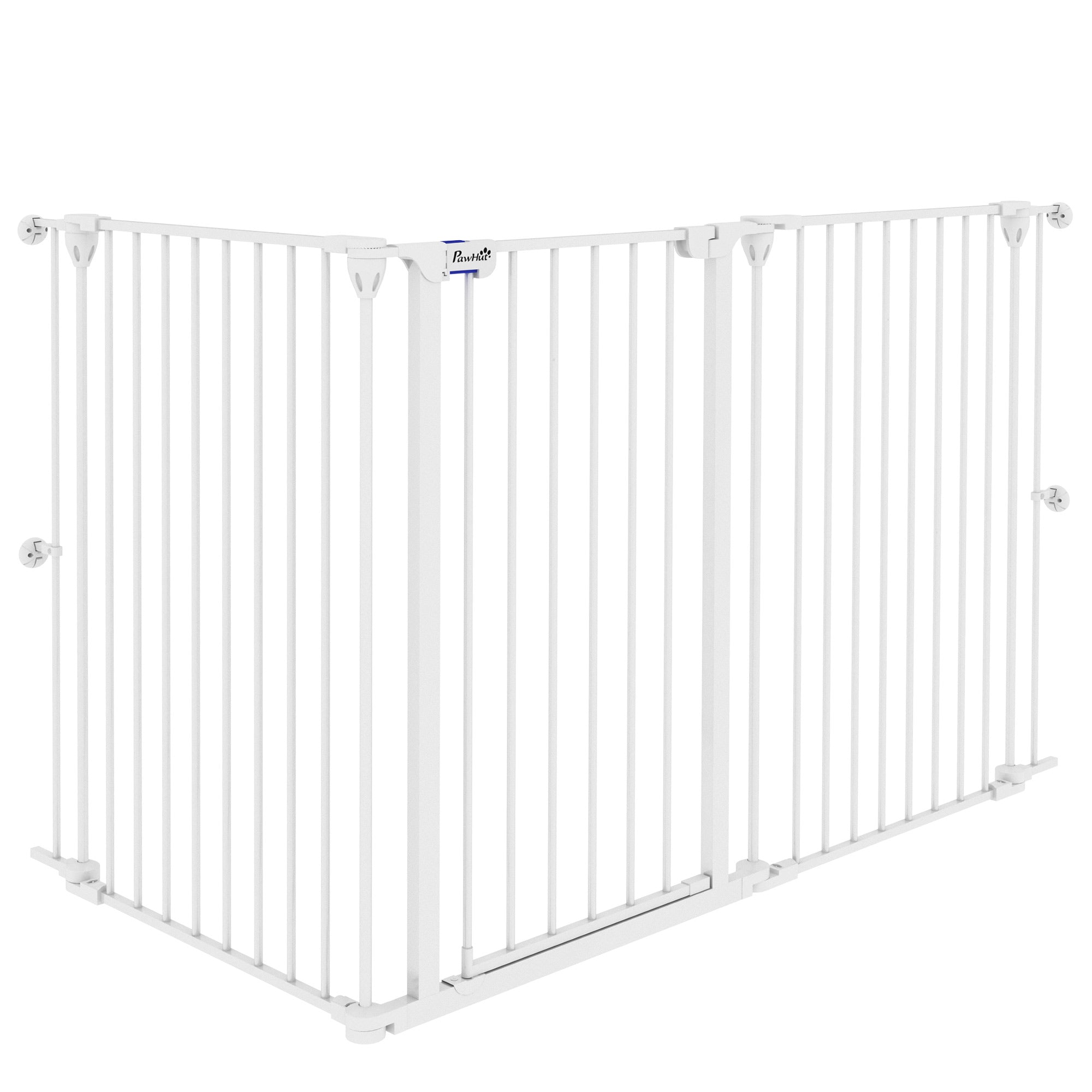 Steel Dog Barrier 206x90 cm Pet Gate Foldable 3 Panel with Double Lock and Auxiliary Locking Function for Doorway Hallway Stairway White