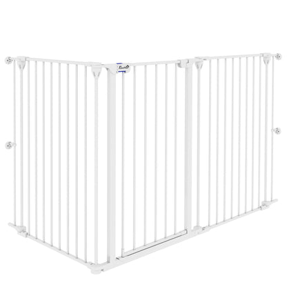 Steel Dog Barrier 206x90 cm Pet Gate Foldable 3 Panel with Double Lock and Auxiliary Locking Function for Doorway Hallway Stairway White