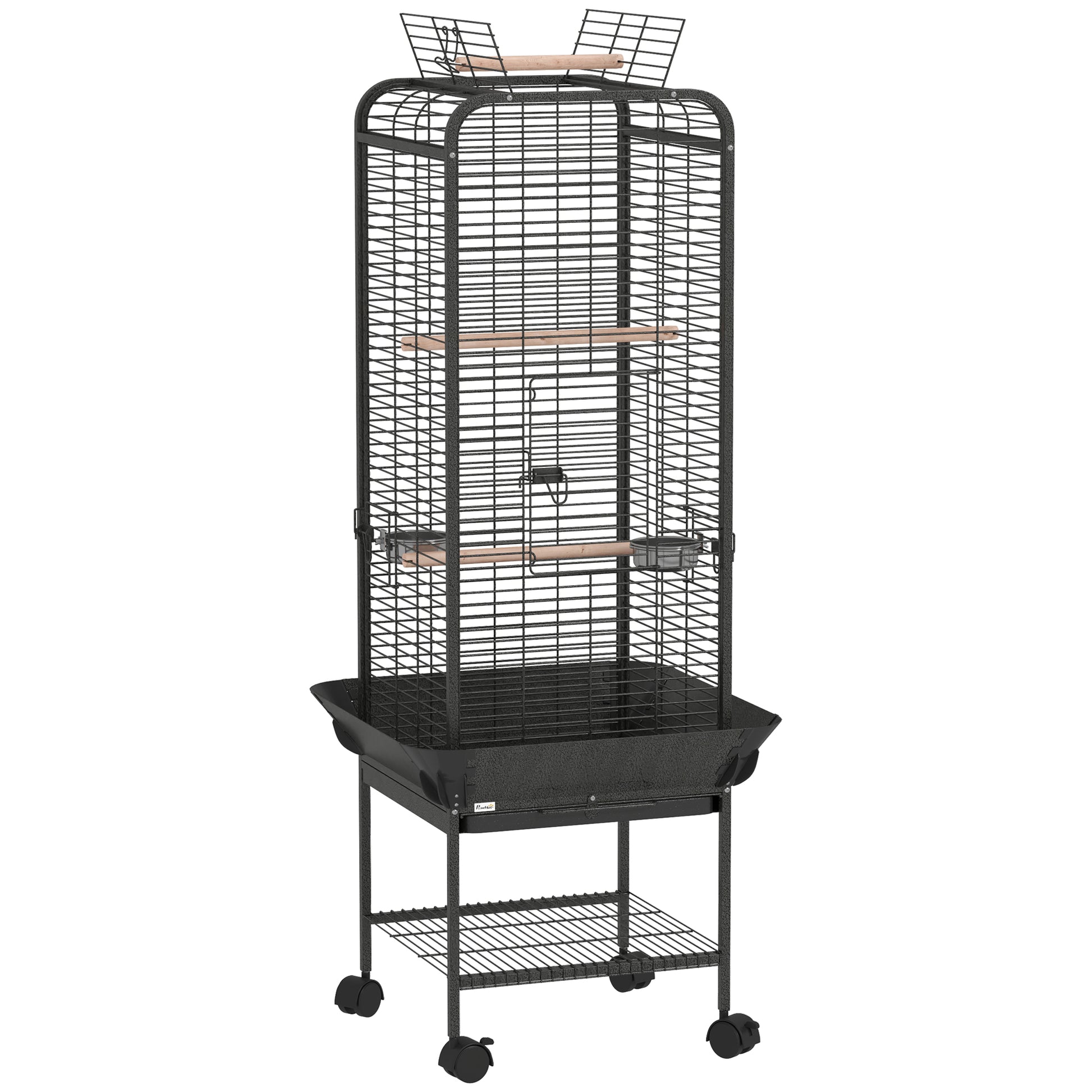 Birdcage for Birds Parrot Cage with Wheels Perches Feeders Shelf and Removable Tray Birdcage for Cockatoos Parrots 62.5x62.5x146 cm Dark Gray