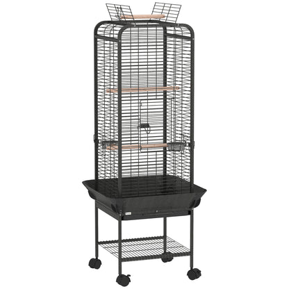 Birdcage for Birds Parrot Cage with Wheels Perches Feeders Shelf and Removable Tray Birdcage for Cockatoos Parrots 62.5x62.5x146 cm Dark Gray