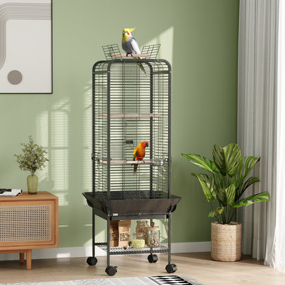 Birdcage for Birds Parrot Cage with Wheels Perches Feeders Shelf and Removable Tray Birdcage for Cockatoos Parrots 62.5x62.5x146 cm Dark Gray