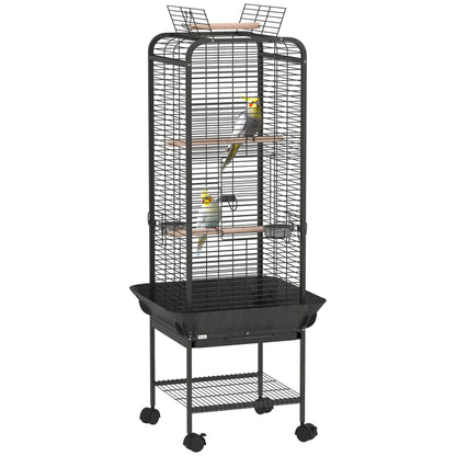 Birdcage for Birds Parrot Cage with Wheels Perches Feeders Shelf and Removable Tray Birdcage for Cockatoos Parrots 62.5x62.5x146 cm Dark Gray