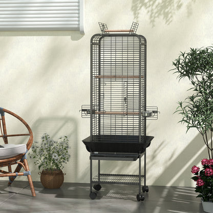 Birdcage for Birds Parrot Cage with Wheels Perches Feeders Shelf and Removable Tray Birdcage for Cockatoos Parrots 62.5x62.5x146 cm Dark Gray