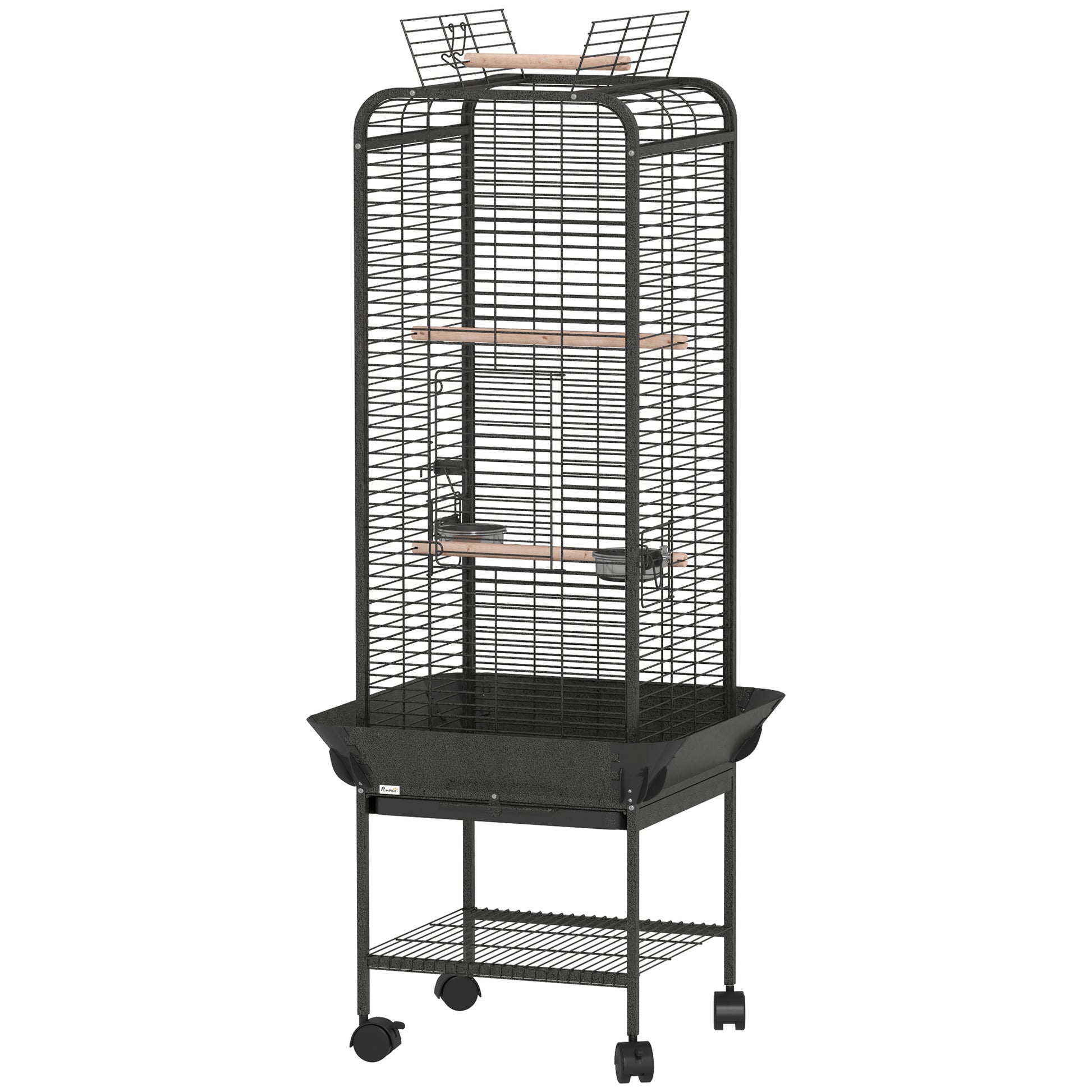 Birdcage for Birds Parrot Cage with Wheels Perches Feeders Shelf and Removable Tray Birdcage for Cockatoos Parrots 62.5x62.5x146 cm Dark Gray