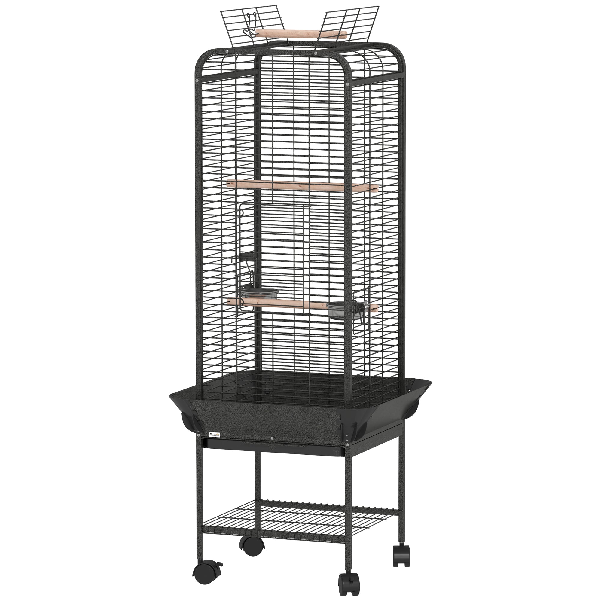 Birdcage for Birds Parrot Cage with Wheels Perches Feeders Shelf and Removable Tray Birdcage for Cockatoos Parrots 62.5x62.5x146 cm Dark Gray