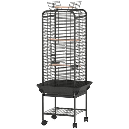 Birdcage for Birds Parrot Cage with Wheels Perches Feeders Shelf and Removable Tray Birdcage for Cockatoos Parrots 62.5x62.5x146 cm Dark Gray