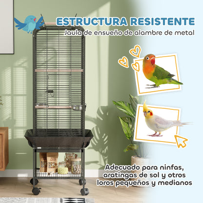 Birdcage for Birds Parrot Cage with Wheels Perches Feeders Shelf and Removable Tray Birdcage for Cockatoos Parrots 62.5x62.5x146 cm Dark Gray