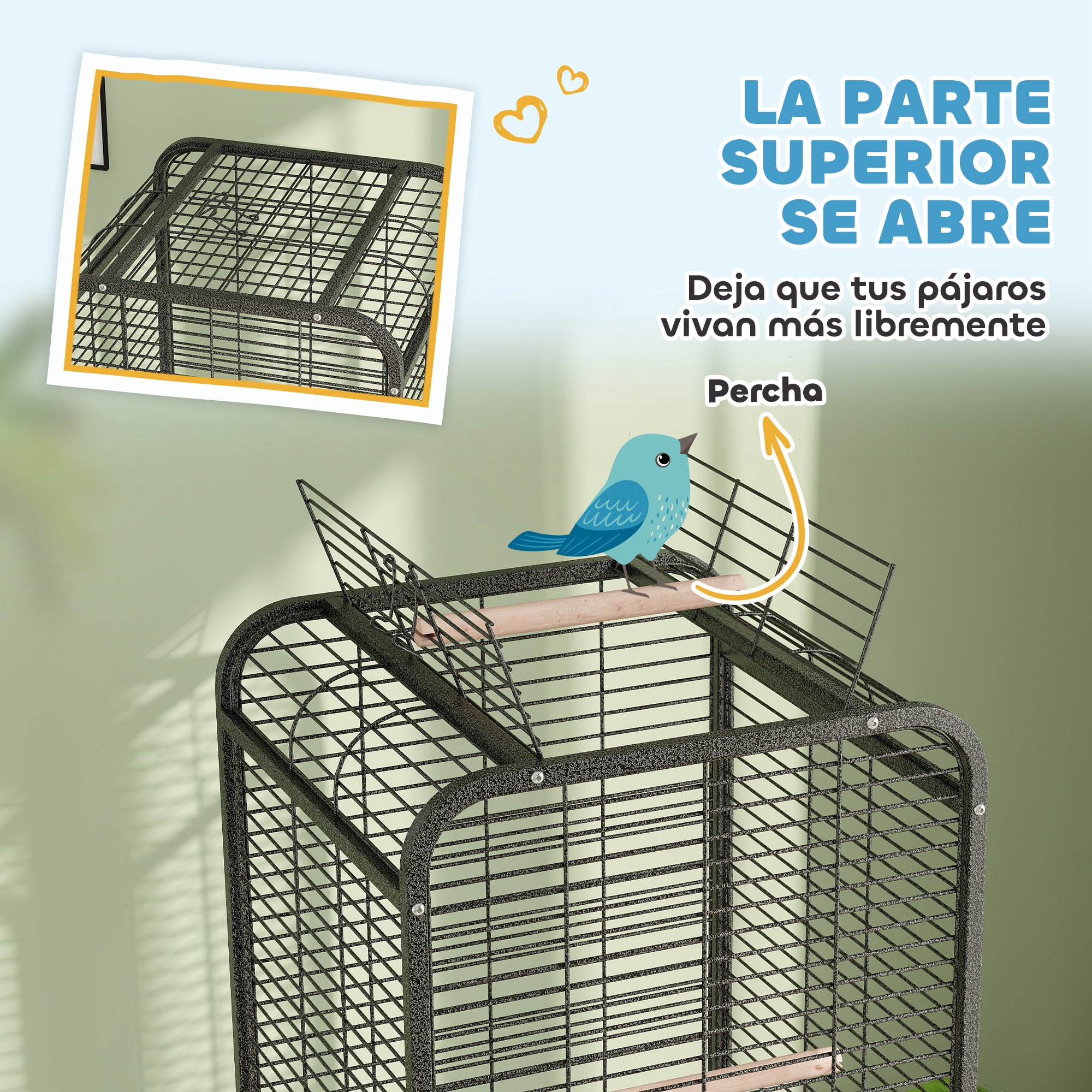 Birdcage for Birds Parrot Cage with Wheels Perches Feeders Shelf and Removable Tray Birdcage for Cockatoos Parrots 62.5x62.5x146 cm Dark Gray