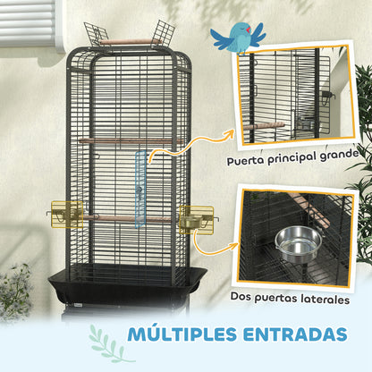 Birdcage for Birds Parrot Cage with Wheels Perches Feeders Shelf and Removable Tray Birdcage for Cockatoos Parrots 62.5x62.5x146 cm Dark Gray