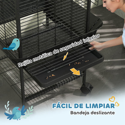 Birdcage for Birds Parrot Cage with Wheels Perches Feeders Shelf and Removable Tray Birdcage for Cockatoos Parrots 62.5x62.5x146 cm Dark Gray