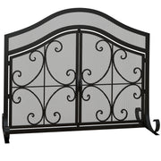 Spark Guard, Fireplace Screen, Fireplace Spark Guard, Fire Screen with Magnetic Doors, Fireplace Spark Protection, Hearth Guard, Decorative Mesh, Steel, 105 x 80.5 cm, Black