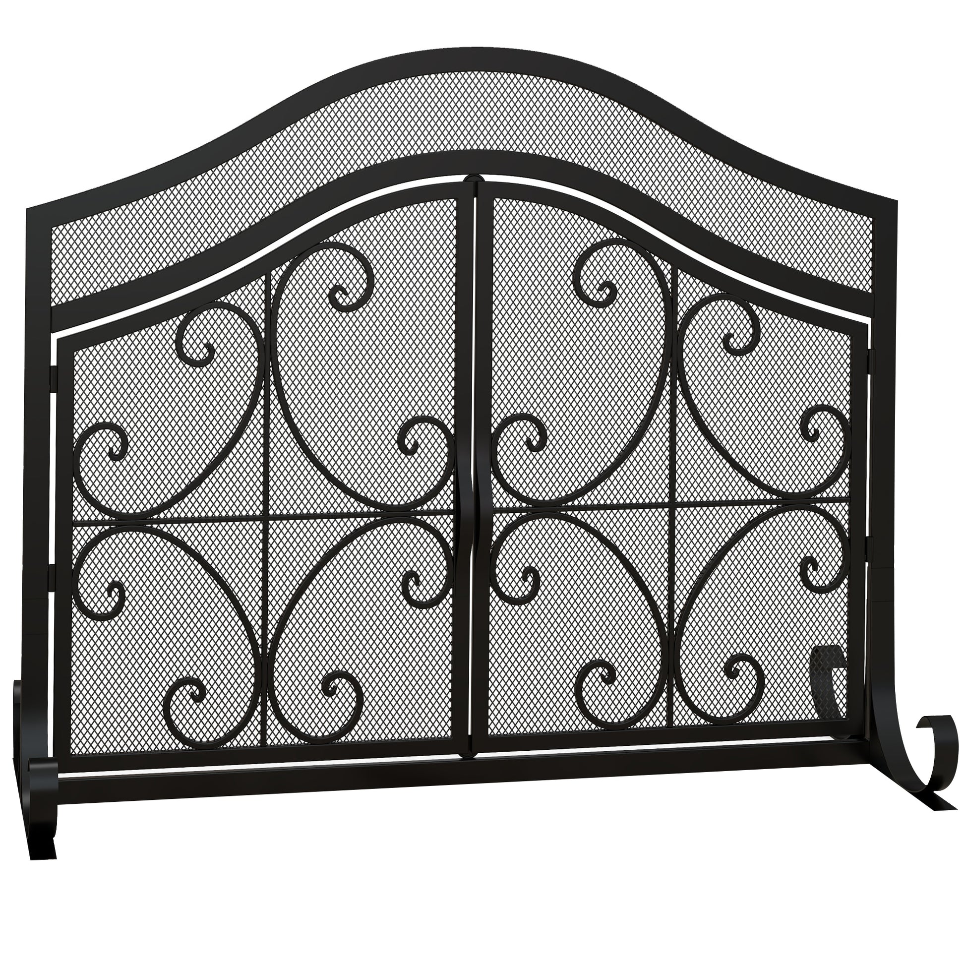 Spark Guard, Fireplace Screen, Fireplace Spark Guard, Fire Screen with Magnetic Doors, Fireplace Spark Protection, Hearth Guard, Decorative Mesh, Steel, 105 x 80.5 cm, Black