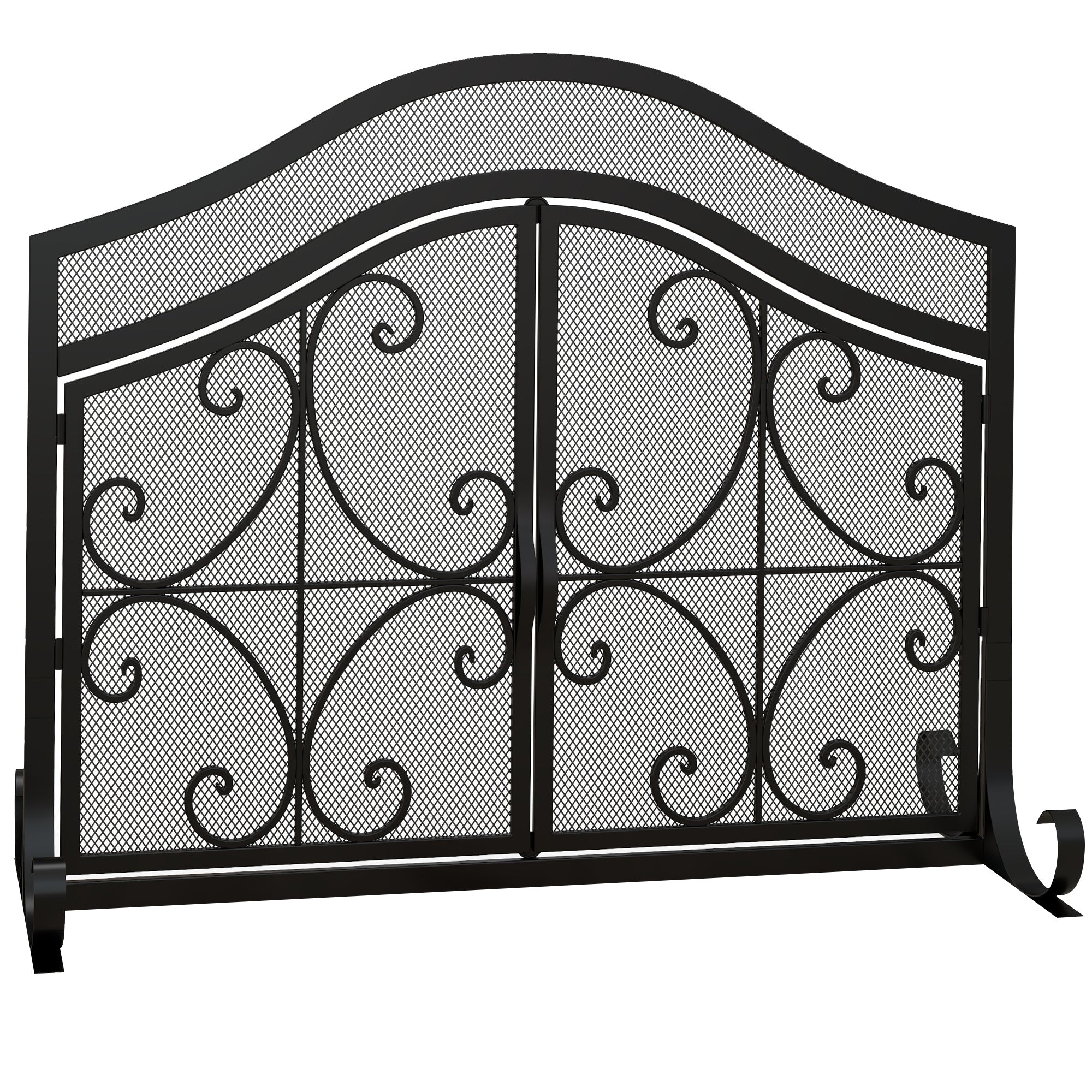 Spark Guard, Fireplace Screen, Fireplace Spark Guard, Fire Screen with Magnetic Doors, Fireplace Spark Protection, Hearth Guard, Decorative Mesh, Steel, 105 x 80.5 cm, Black