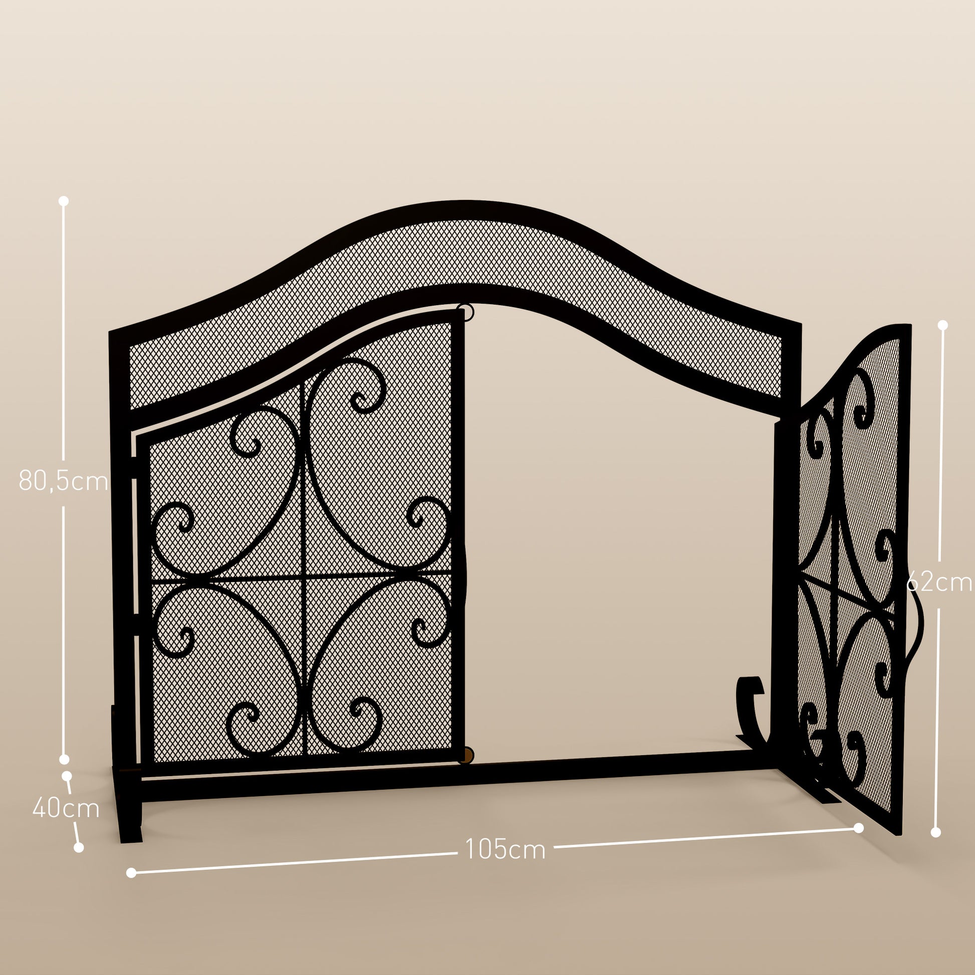 Spark Guard, Fireplace Screen, Fireplace Spark Guard, Fire Screen with Magnetic Doors, Fireplace Spark Protection, Hearth Guard, Decorative Mesh, Steel, 105 x 80.5 cm, Black