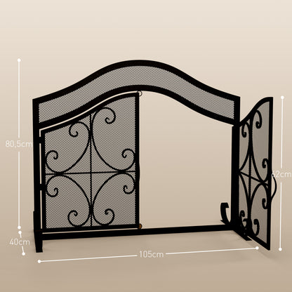 Spark Guard, Fireplace Screen, Fireplace Spark Guard, Fire Screen with Magnetic Doors, Fireplace Spark Protection, Hearth Guard, Decorative Mesh, Steel, 105 x 80.5 cm, Black