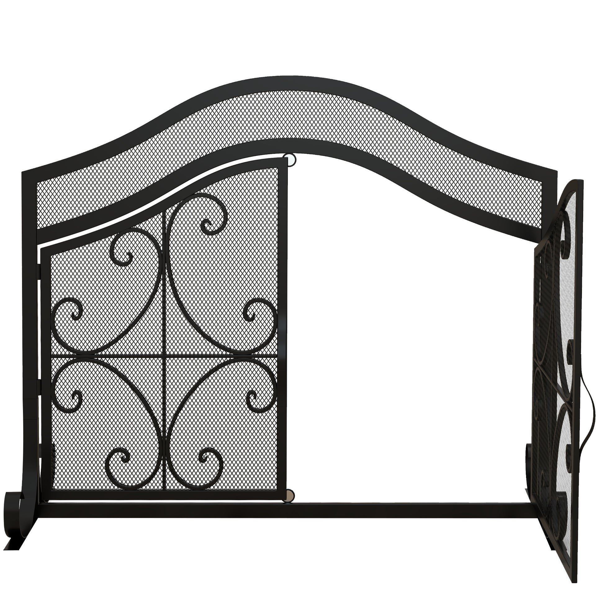 Spark Guard, Fireplace Screen, Fireplace Spark Guard, Fire Screen with Magnetic Doors, Fireplace Spark Protection, Hearth Guard, Decorative Mesh, Steel, 105 x 80.5 cm, Black