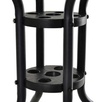 Round Garden Table Tempered Glass Dining Table with Umbrella Hole and Metal Structure for Patio Terrace Balcony Outdoor Ø80x72 cm Black