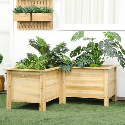 L-Shaped Elevated Wooden Planter with Non-Woven Liner, Outdoor Raised Bed for Vegetables & Flowers, 47.2" x 47.2" x 19.7", Natural