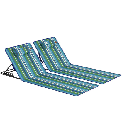 2-Pack Foldable Beach Loungers with Adjustable Backrests, Head Pillows & Storage Bag — Dark Gray