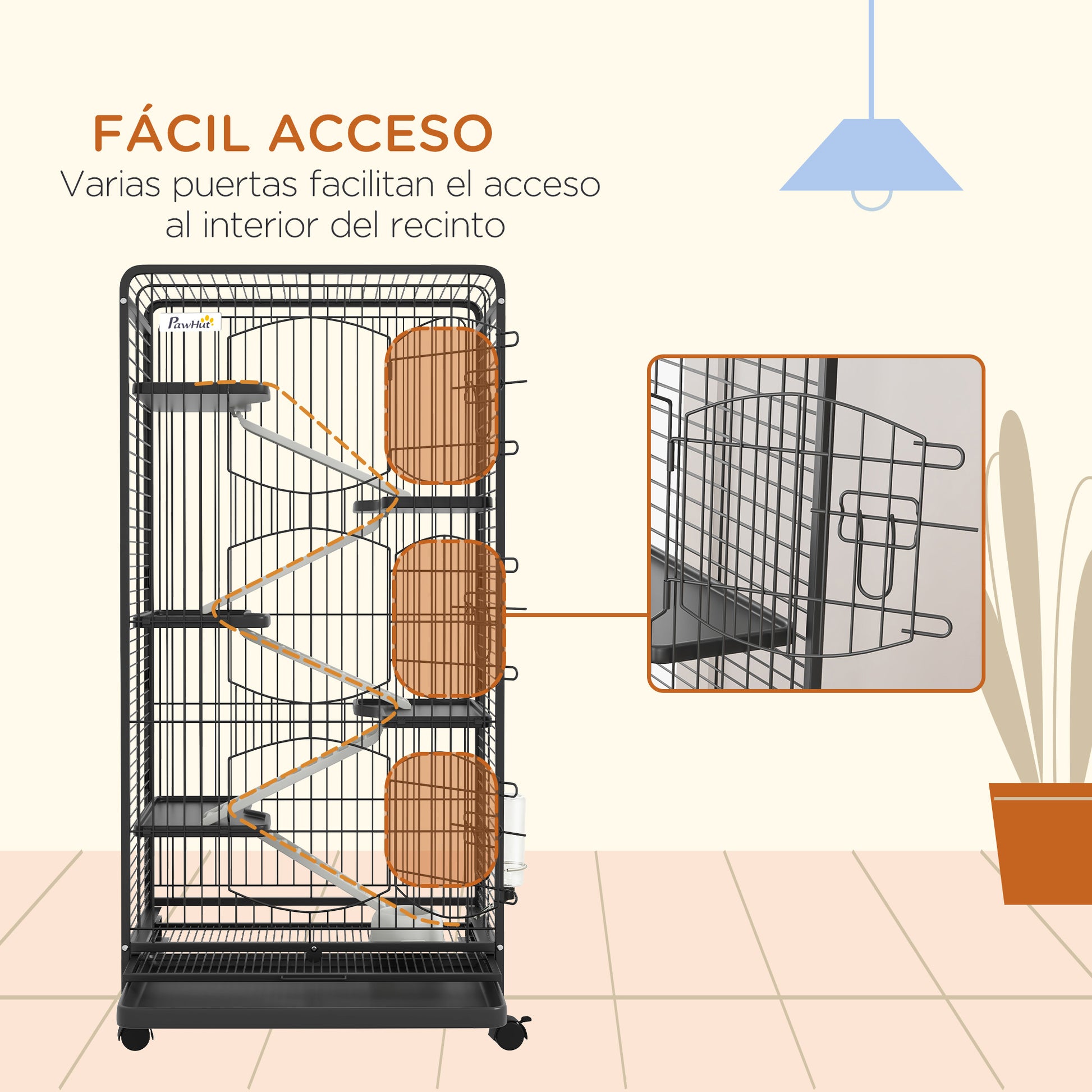 Small Animal Cage Rodent Cage with Wheels Ramp Bowl Water Bottle and Removable Tray Enclosure for Rabbits Chinchillas Ferrets 61.5x44x131 cm Black