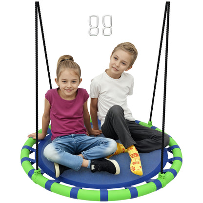 Round Children's Swing Outdoor Garden Adjustable Kids Swing Waterproof Load 150 kg Ø100x180 cm Blue and Green