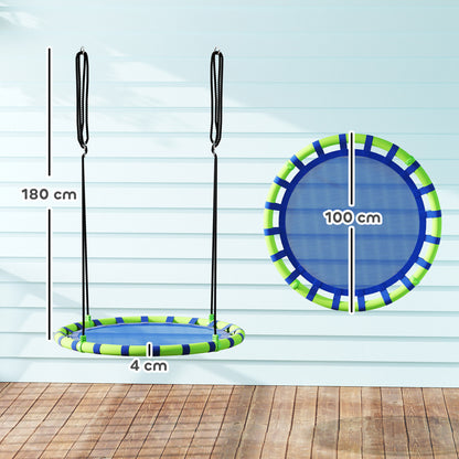 Round Children's Swing Outdoor Garden Adjustable Kids Swing Waterproof Load 150 kg Ø100x180 cm Blue and Green