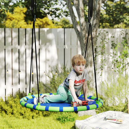 Round Children's Swing Outdoor Garden Adjustable Kids Swing Waterproof Load 150 kg Ø100x180 cm Blue and Green