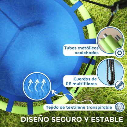 Round Children's Swing Outdoor Garden Adjustable Kids Swing Waterproof Load 150 kg Ø100x180 cm Blue and Green