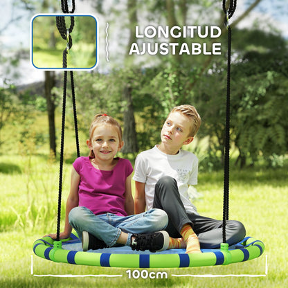 Round Children's Swing Outdoor Garden Adjustable Kids Swing Waterproof Load 150 kg Ø100x180 cm Blue and Green