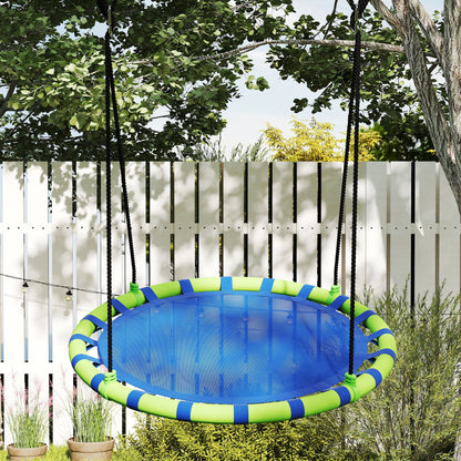 Round Children's Swing Outdoor Garden Adjustable Kids Swing Waterproof Load 150 kg Ø100x180 cm Blue and Green