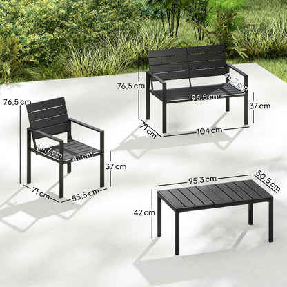 4-Piece Outdoor Garden Sofa Set with 2-Seat Loveseat, 2 Chairs & Coffee Table, Black