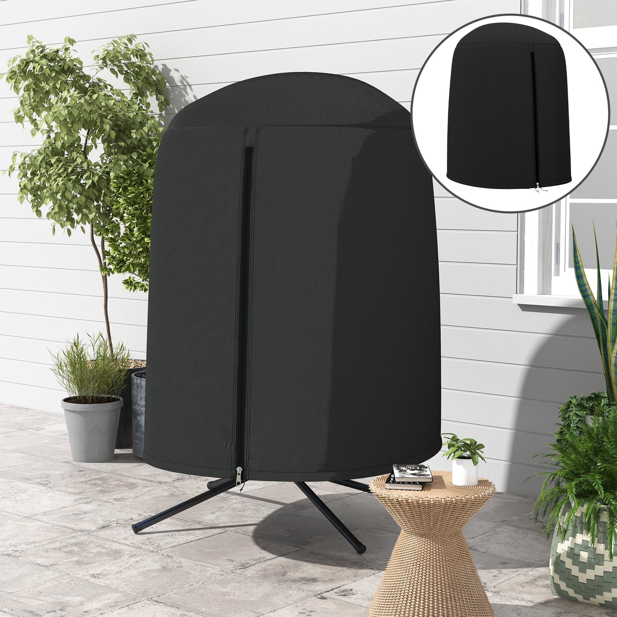 Garden Hanging Chair Cover, Waterproof Cover with Zipper, Oxford Fabric - Ø128 x 190H cm, Black
