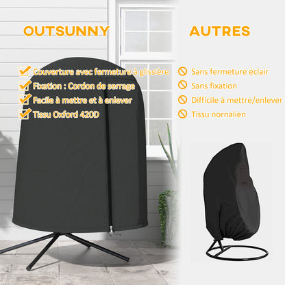 Garden Hanging Chair Cover, Waterproof Cover with Zipper, Oxford Fabric - Ø128 x 190H cm, Black