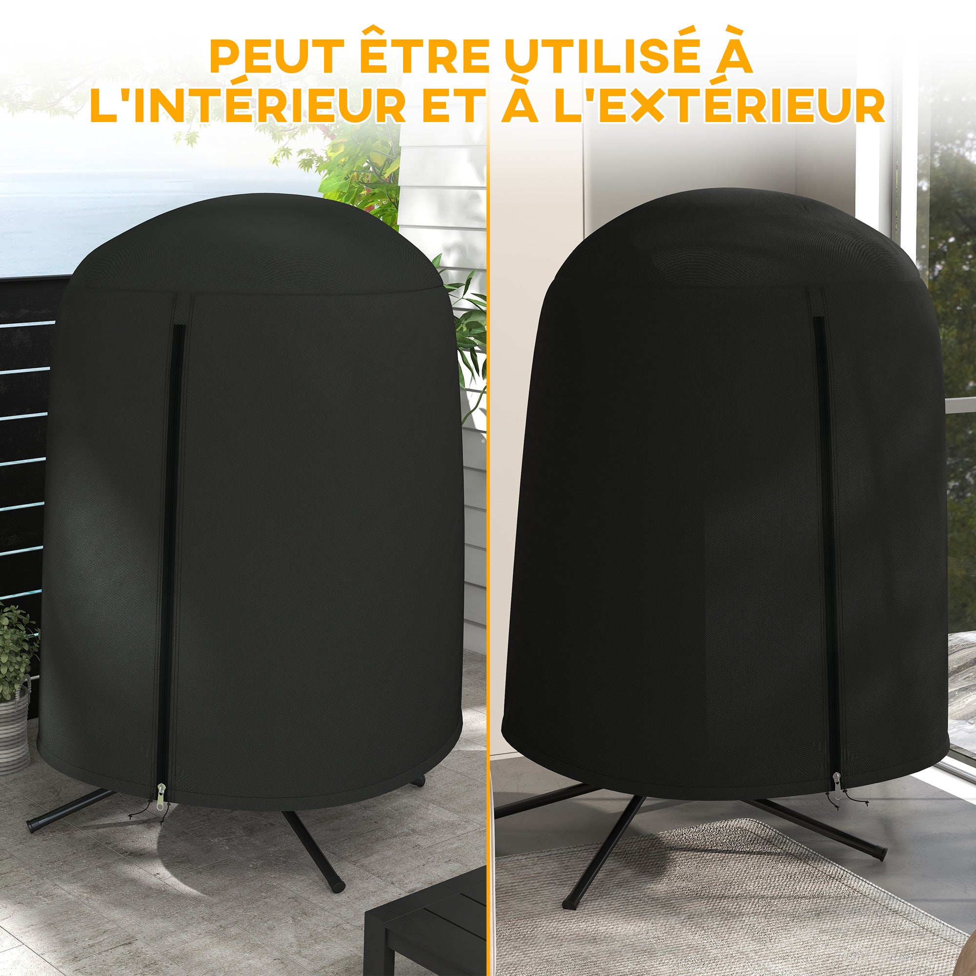 Garden Hanging Chair Cover, Waterproof Cover with Zipper, Oxford Fabric - Ø128 x 190H cm, Black