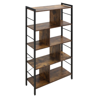4-Level Bookshelf with 8 Storage Compartments Industrial Style for Living Room Office Bedroom 74x30x157.5 cm Rustic Brown