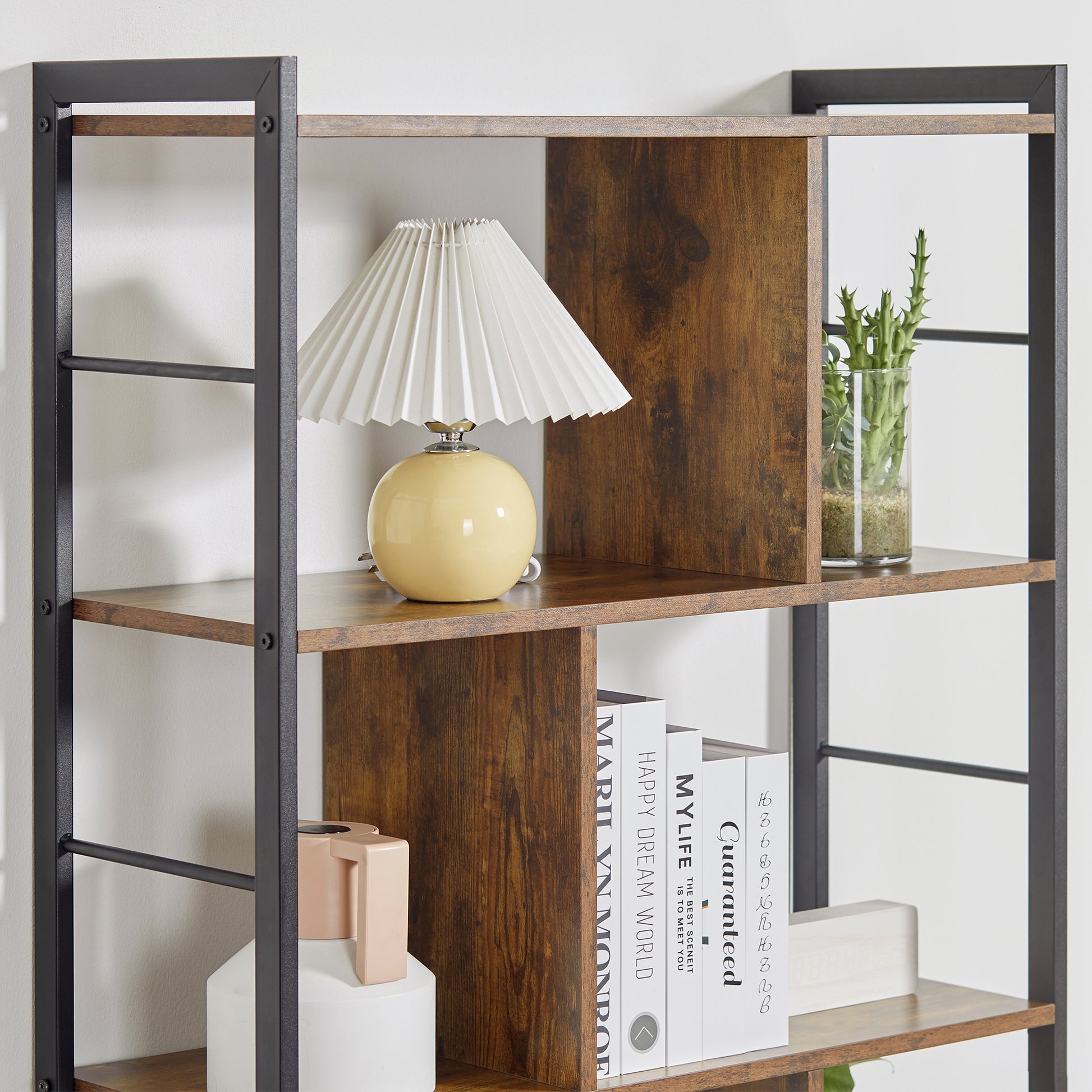 4-Level Bookshelf with 8 Storage Compartments Industrial Style for Living Room Office Bedroom 74x30x157.5 cm Rustic Brown