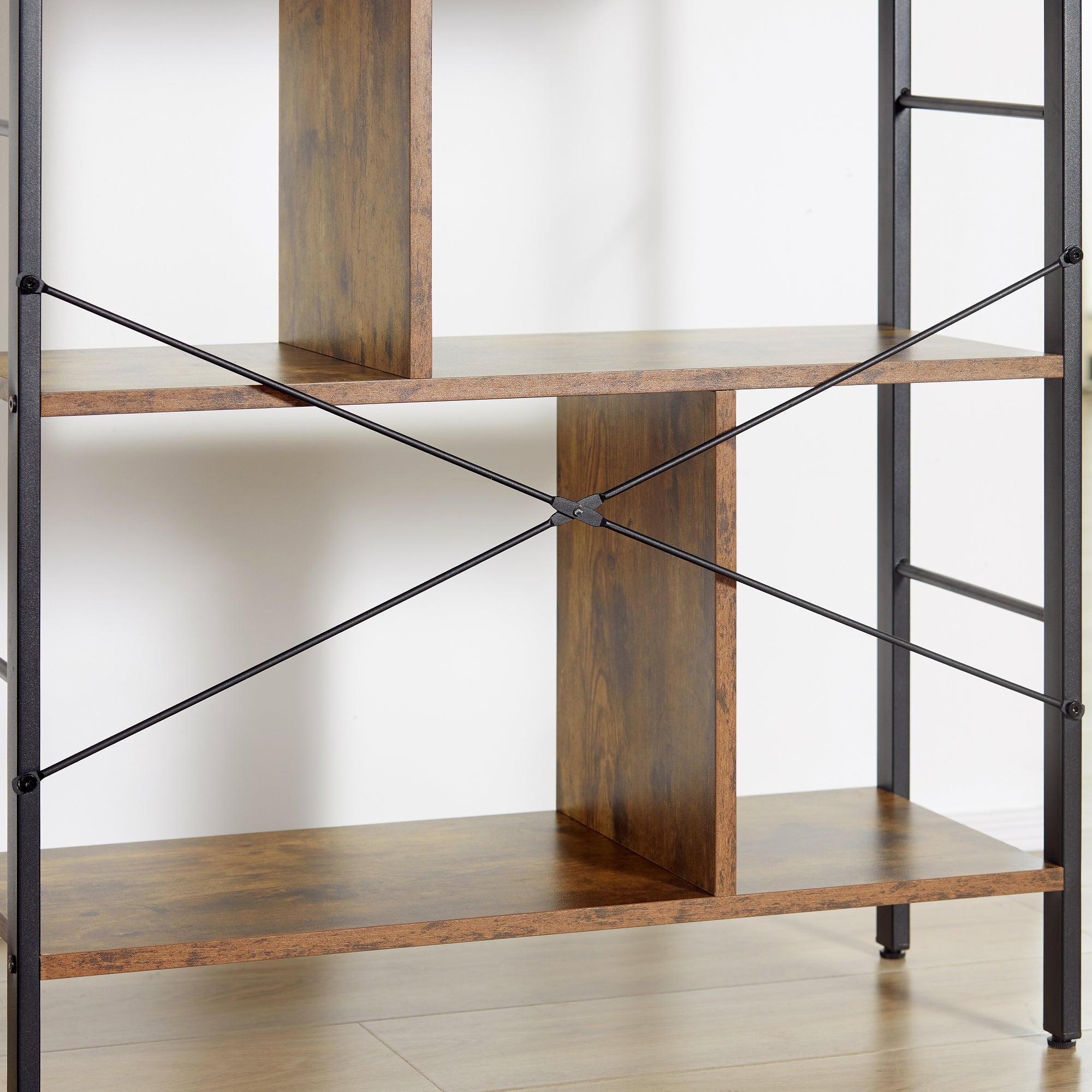 4-Level Bookshelf with 8 Storage Compartments Industrial Style for Living Room Office Bedroom 74x30x157.5 cm Rustic Brown