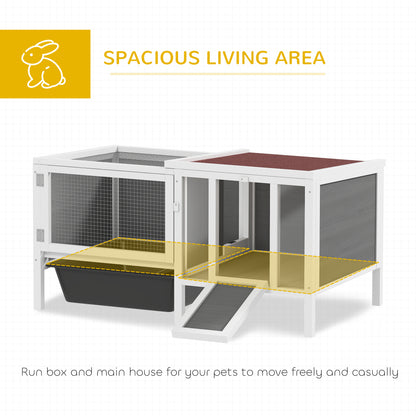 Outdoor Wooden Rabbit Hutch with House, Run & Pull-Out Tray — Spruce Wood, Metal, PET, Asphalt Roof, 105 x 57.5 x 51.5 cm (41.3 x 22.6 x 20.3 in), Multicolor