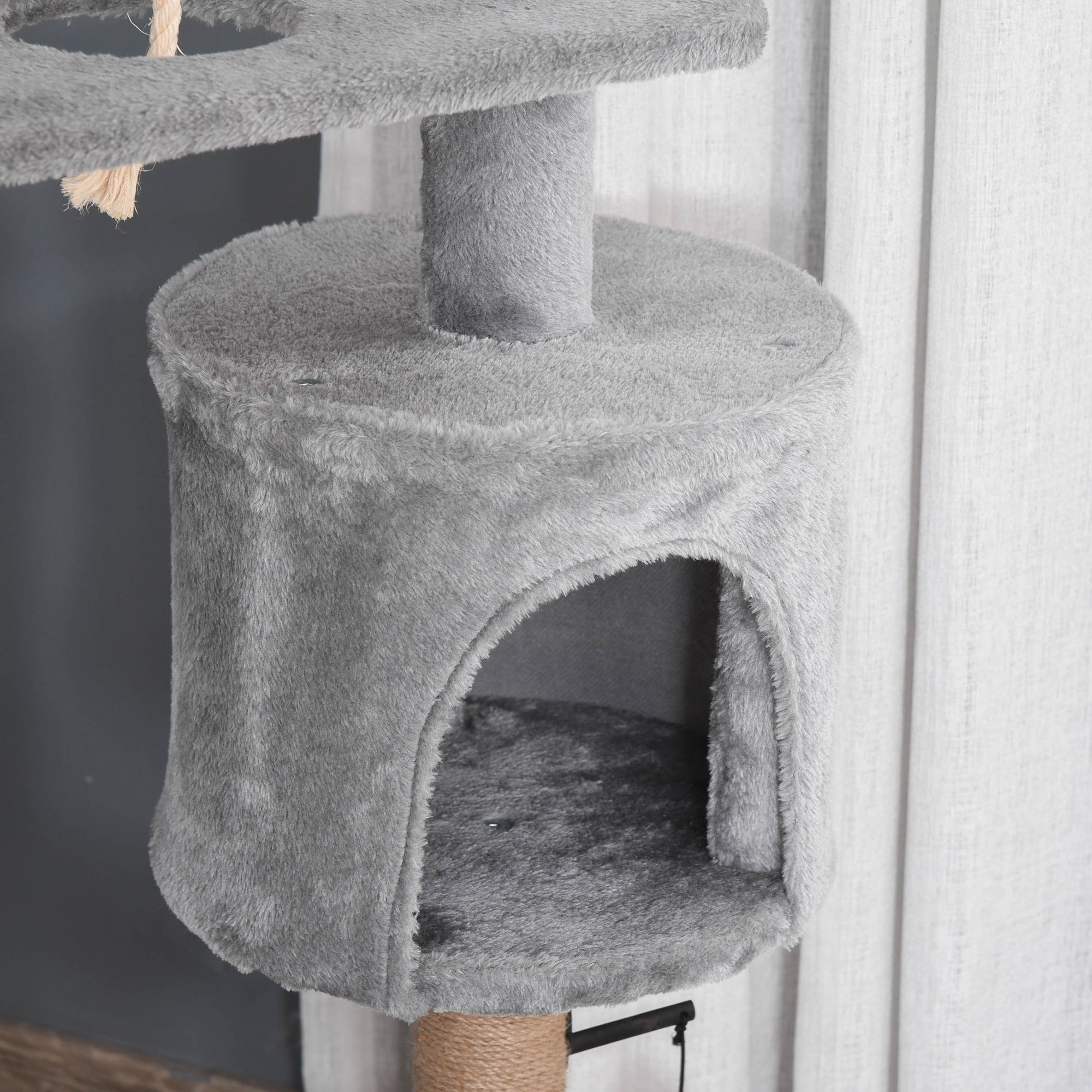 Cat Scratching Post 120 cm Cat Tree with Basket, Cat Cave, Play Ball, Indoor Climbing Tower with Bed, Jute Trunk, Scratching Furniture for Cats up to 5 kg, Light Gray