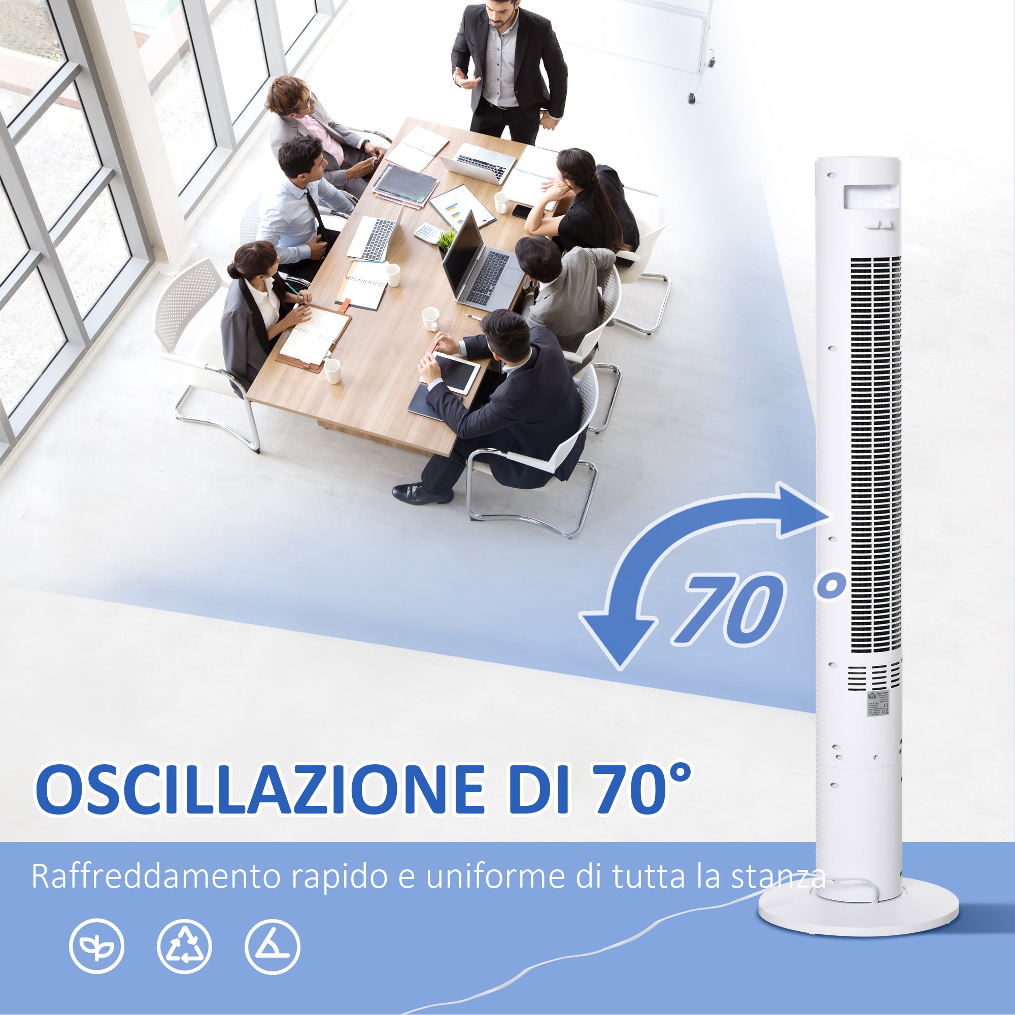 Tower Fan with 3 Speeds 4 Modes, 45W, 12h Timer, 70° Oscillating Tower Fan, LED Panel and Remote Control, White