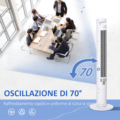 Tower Fan with 3 Speeds 4 Modes, 45W, 12h Timer, 70° Oscillating Tower Fan, LED Panel and Remote Control, White