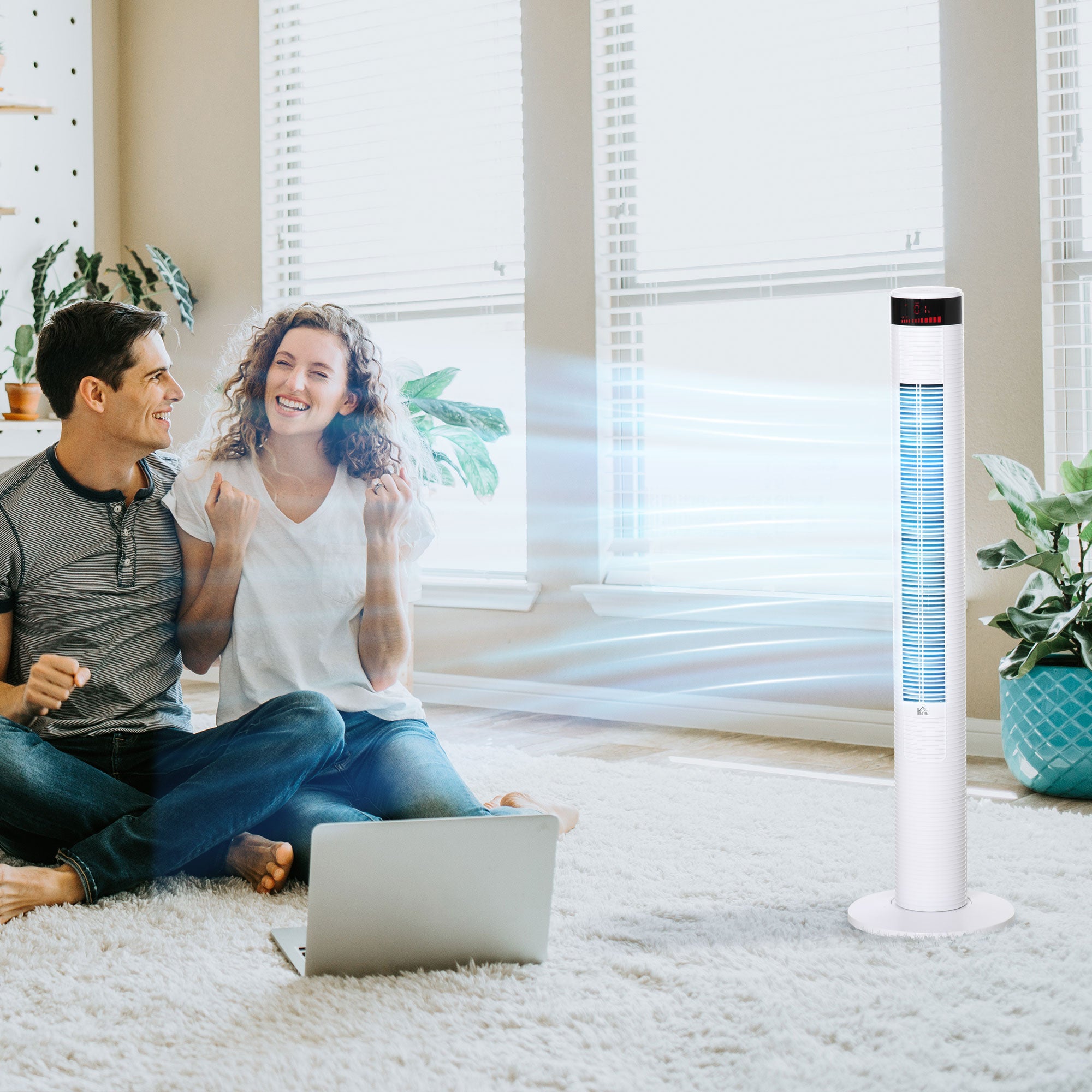 Tower Fan with 3 Speeds 4 Modes, 45W, 12h Timer, 70° Oscillating Tower Fan, LED Panel and Remote Control, White
