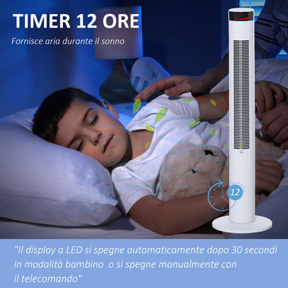 Tower Fan with 3 Speeds 4 Modes, 45W, 12h Timer, 70° Oscillating Tower Fan, LED Panel and Remote Control, White