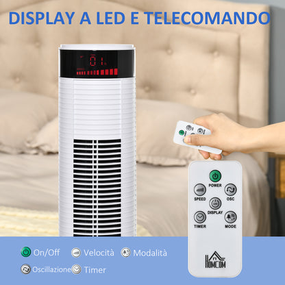 Tower Fan with 3 Speeds 4 Modes, 45W, 12h Timer, 70° Oscillating Tower Fan, LED Panel and Remote Control, White
