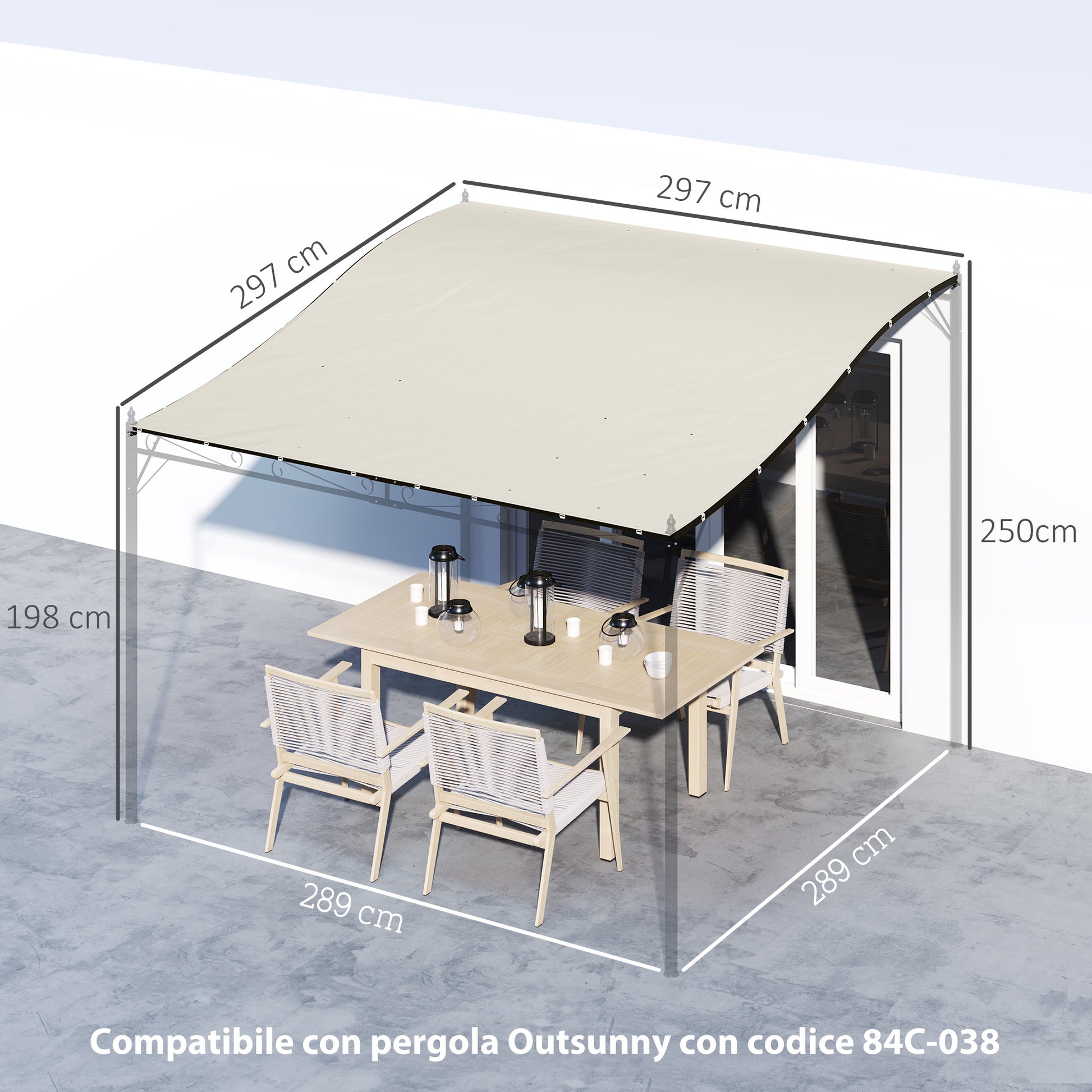 Replacement Canopy for Garden Pergola 3x3 m with 16 Drainage Holes, Hooks, and Rings, Polyester Gazebo Pergola Cover, Beige