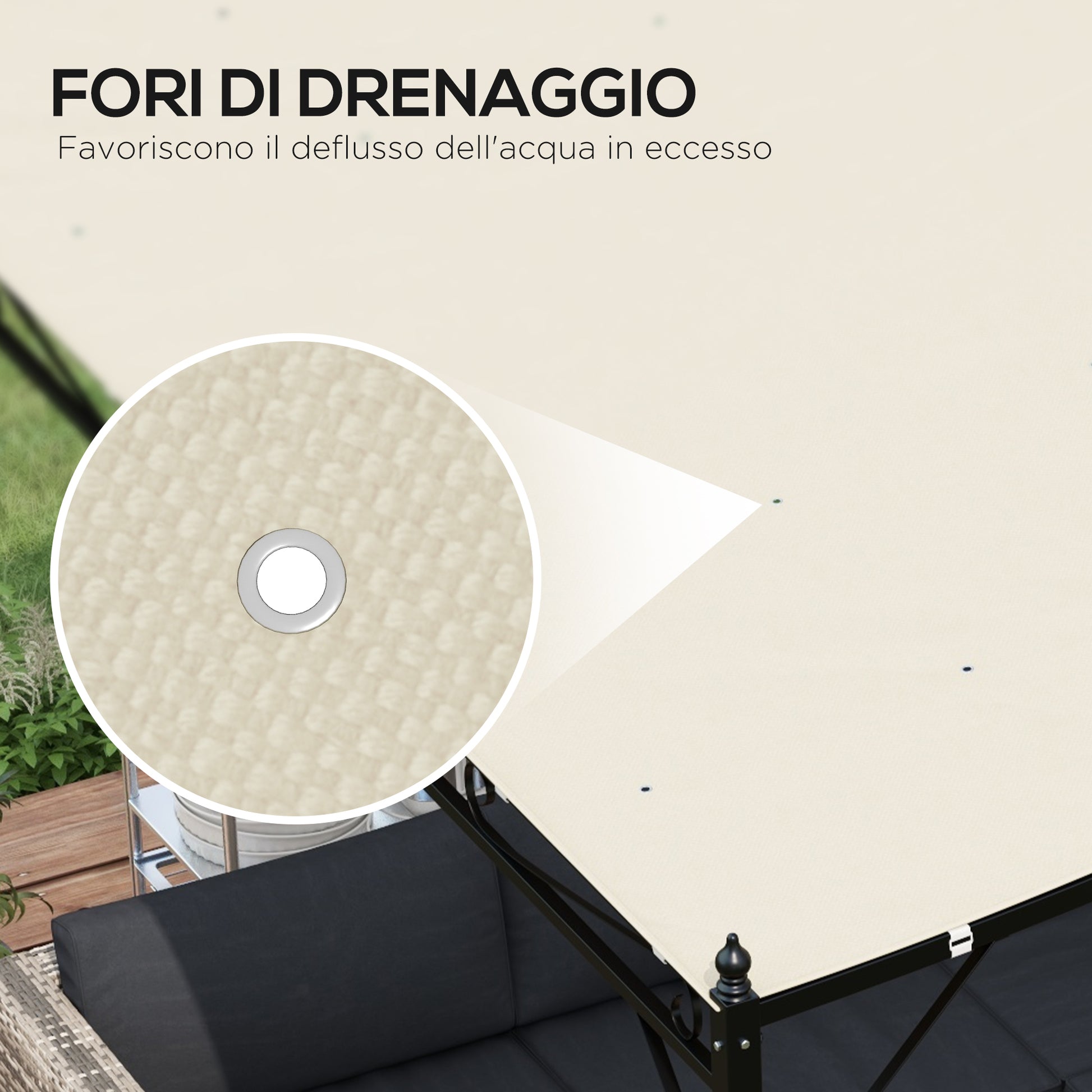 Replacement Canopy for Garden Pergola 3x3 m with 16 Drainage Holes, Hooks, and Rings, Polyester Gazebo Pergola Cover, Beige