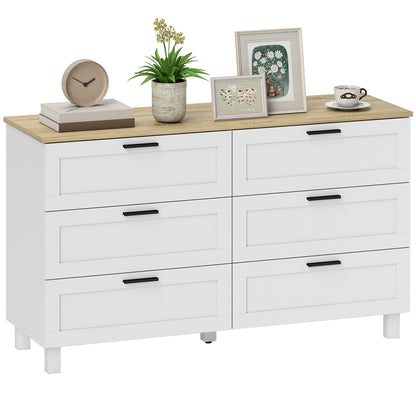 6-Drawer Dresser, Storage Cabinet with Pine Legs, Modern Style, for Bedroom, Living Room, Hallway, 47.2 x 15.0 x 28.0 in, Natural Wood & White