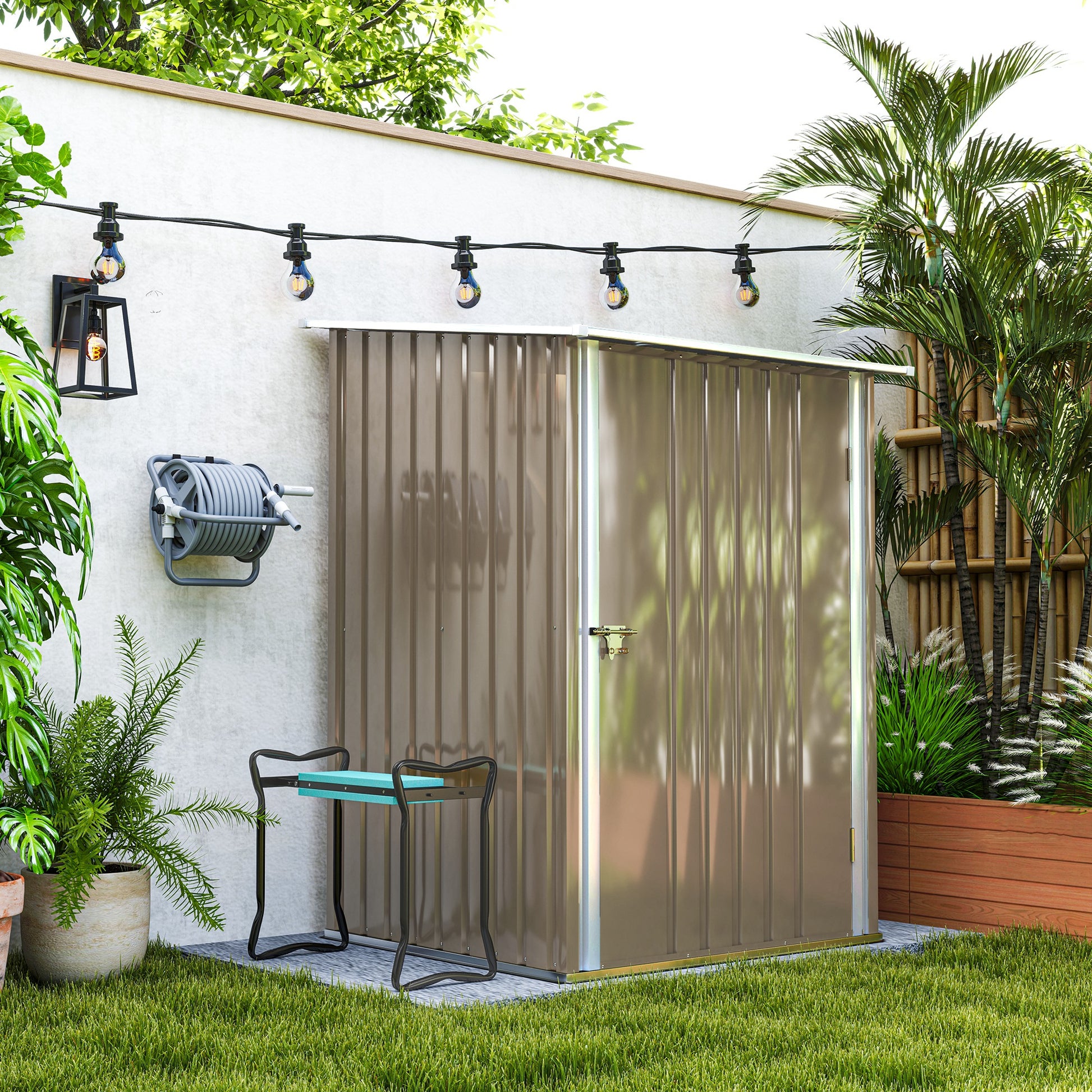 Garden Shed 1m² - Tool Storage - Lockable shed door - dim. 1L x 1.03W x 1.6H m - corrugated brown and white steel sheet